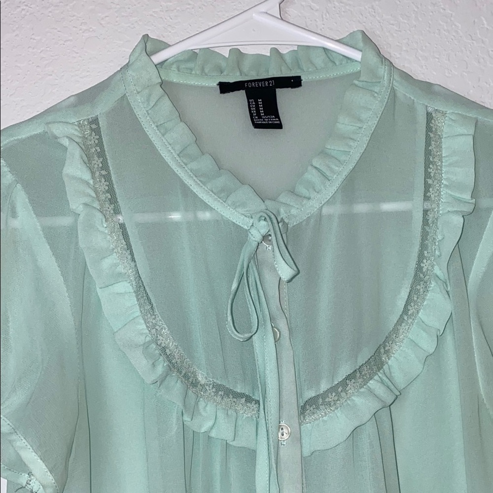 Forever 21 Light Green Ruffle Blouse - Picture 4 of 8